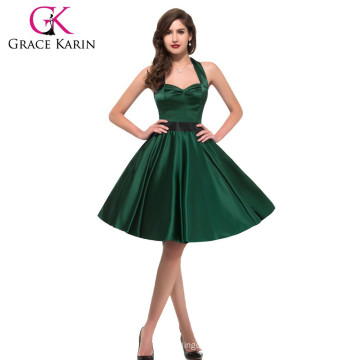 Grace Karin Stock color sólido Backless Verde Halter fiesta Picnic retro vestido de la vendimia CL006046-4